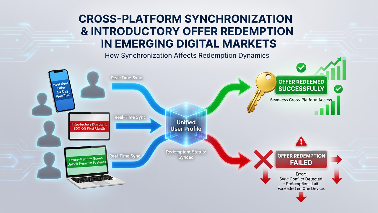 Flowchart illustrating bonus redemption process with synchronized data across mobile desktop and tablet interfaces
