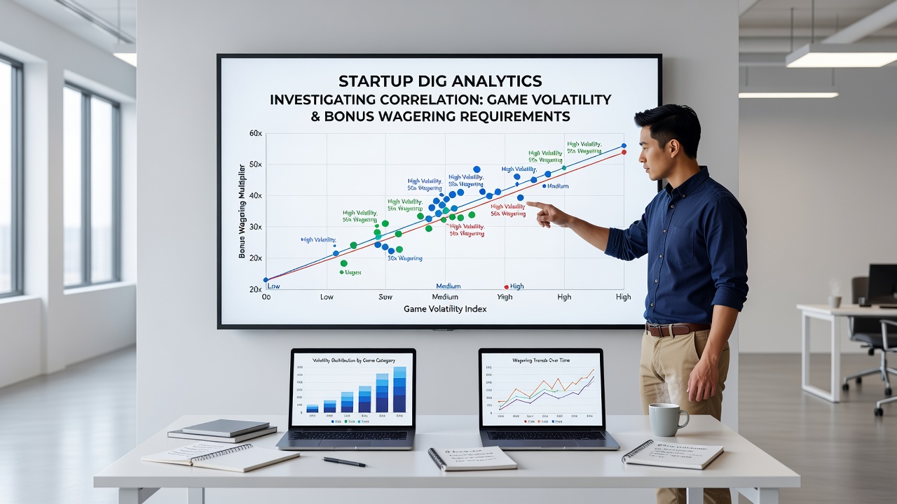 Data visualization chart comparing wagering multipliers for high and low volatility slots at new digital casino launches