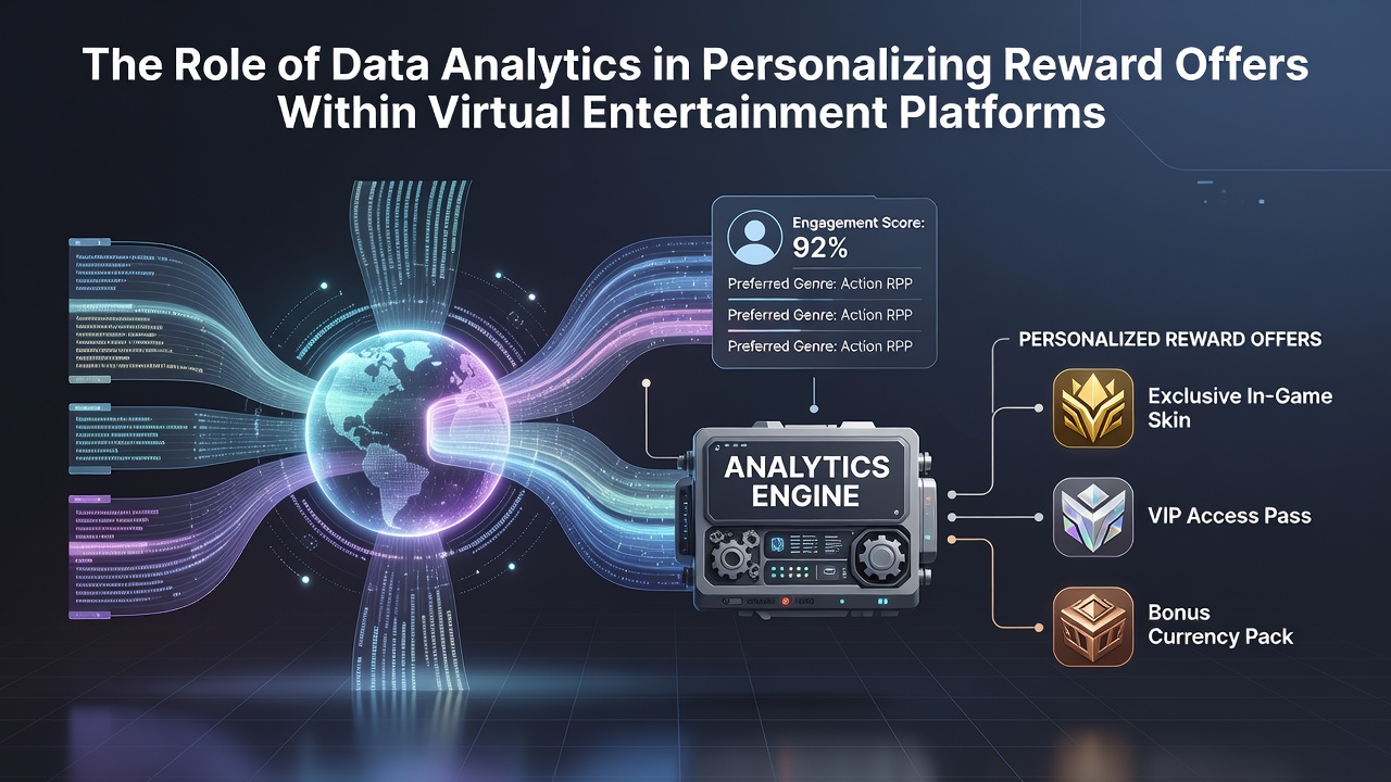 Illustration of personalized reward offers generated through data analytics in a virtual gaming interface